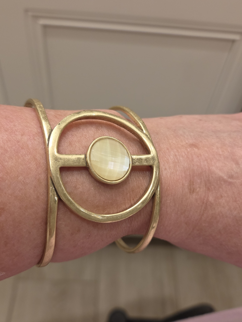 Saks Fifth Avenue Gold-Tone Cuff Bracelet with Cream Stone